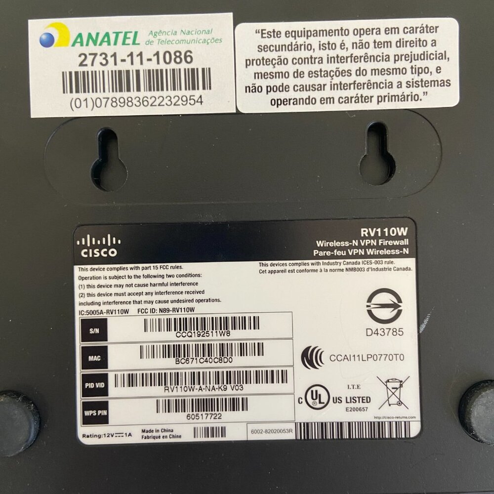 Cisco RV110W-A-NA-K9 V2 Sm Business RV110W Wireless N VPN Firewall Router - Picture 3 of 4